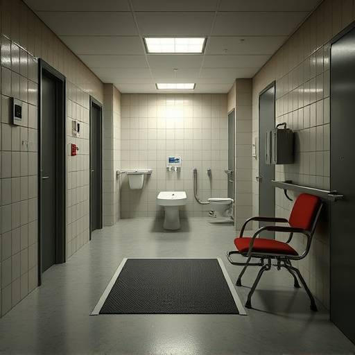 Celda adaptada para personas con discapacidad con rampa de acceso, baño accesible y mobiliario ergonómico.